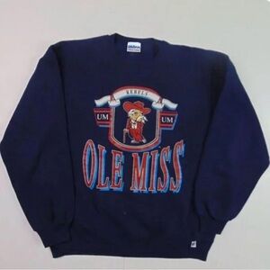 Gildan Navy Ole Miss Rebels Crewneck Sweatshirt with Red & White Graphics